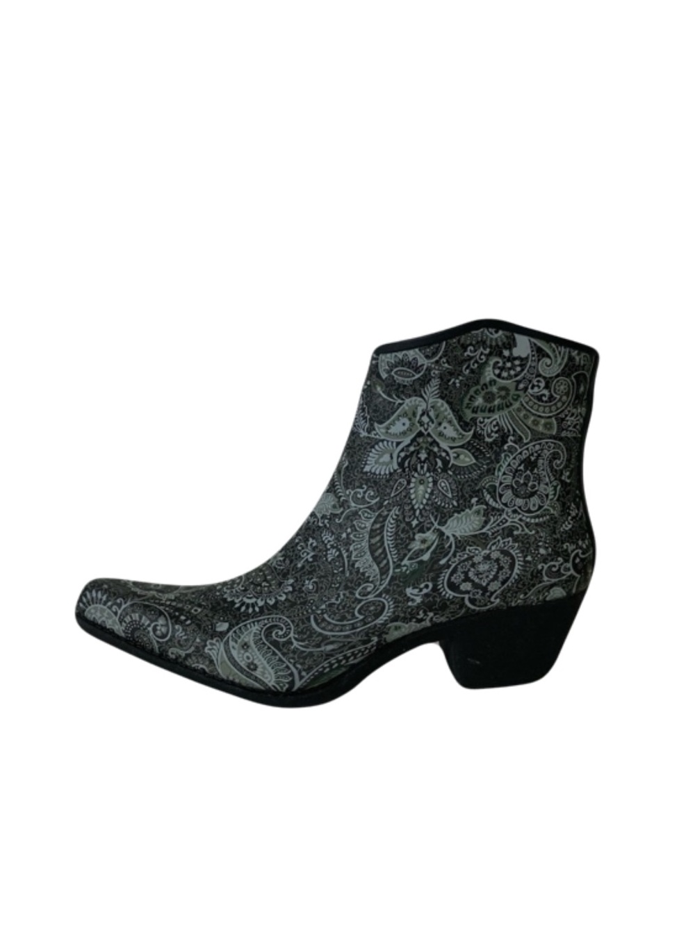 NOMAD Rain Boots Women 7 Grey Paisley Floral Heel 2” Inches Point-Toe Wrangler